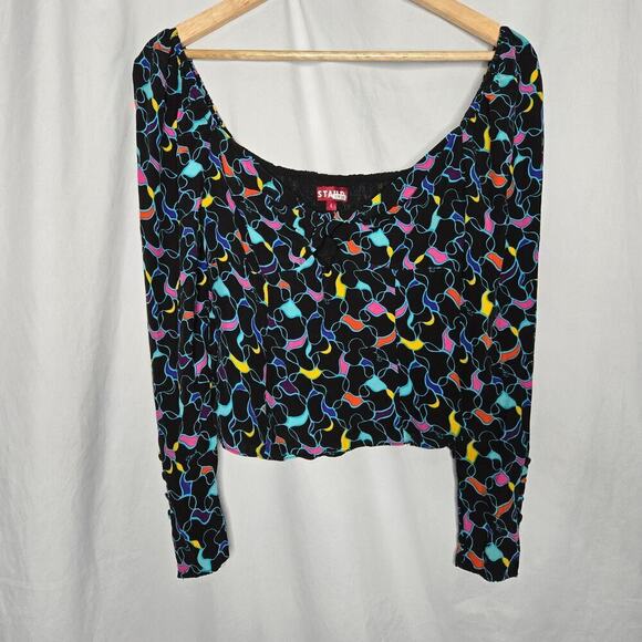 STAUD Women Multicolor Abstract Print Blouse Size 4 Sweetheart Neckline Keyhole - Picture 3 of 12